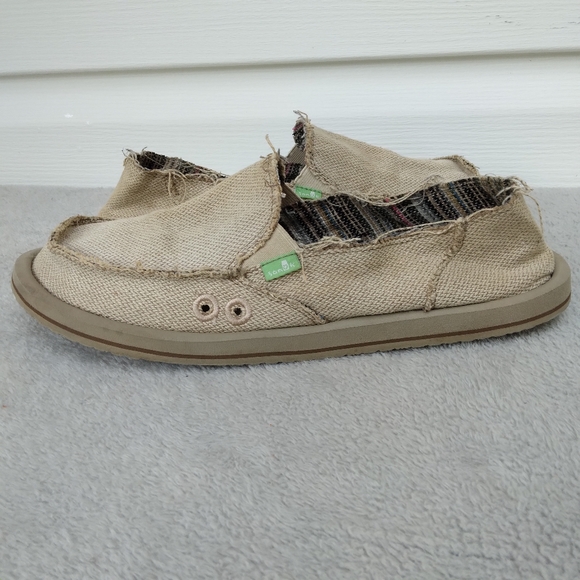 Sanuk Ladies Size 10 Slip On Beige Canvas Loafers Casual Surfer Style Shoes - Picture 10 of 10